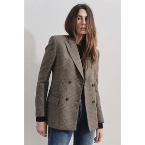 Re/Done 70s Blazer Women Size S Brown Double Breasted Peak Lapel Houndstooth NWT